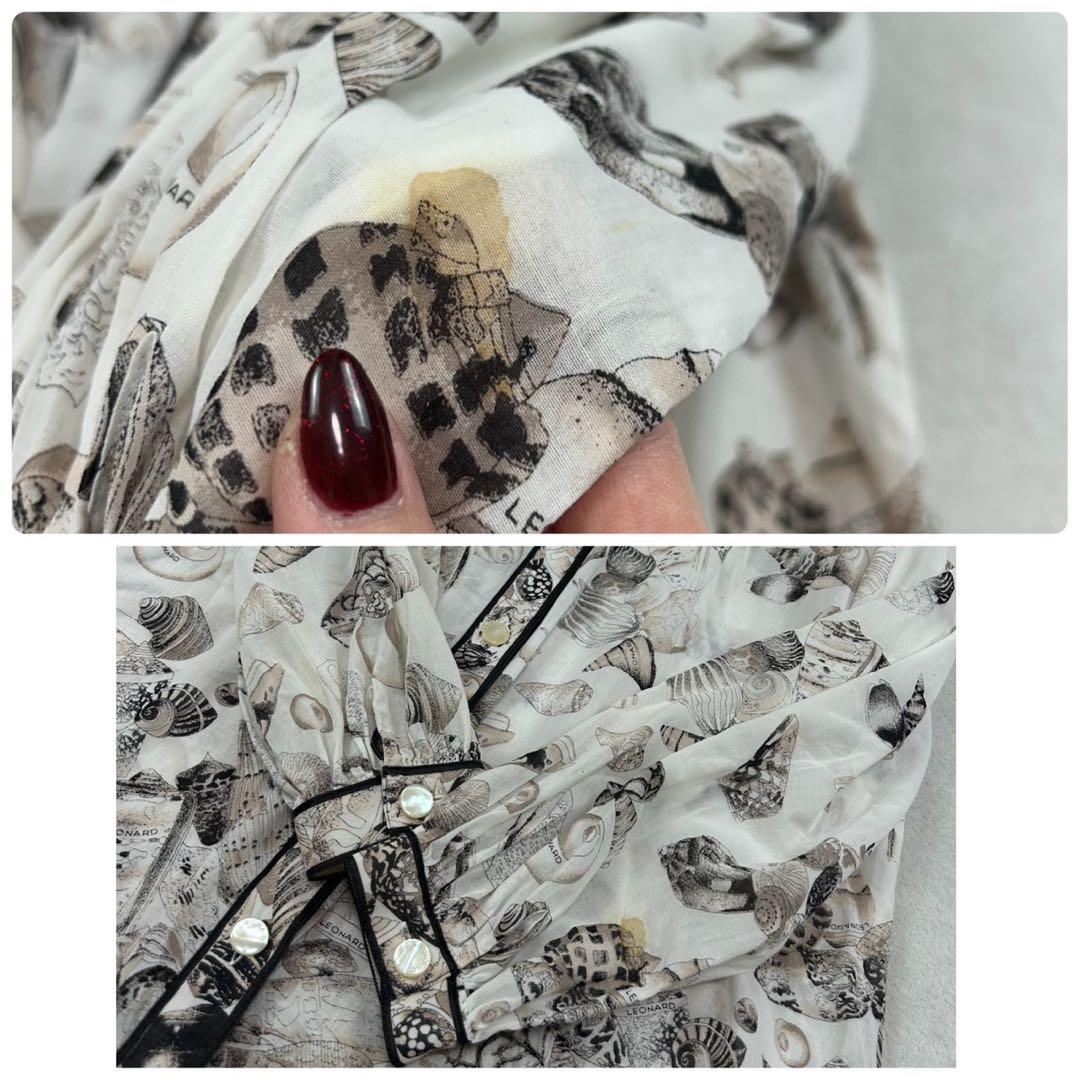 K672 L レオナール シアー シャツ ブラック ホワイト ピンク レディース