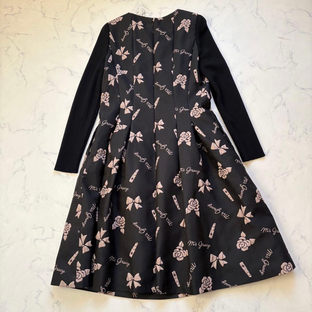 新品 エムズグレイシー リボンカメリアリップジャガードワンピース 定価5.2万円