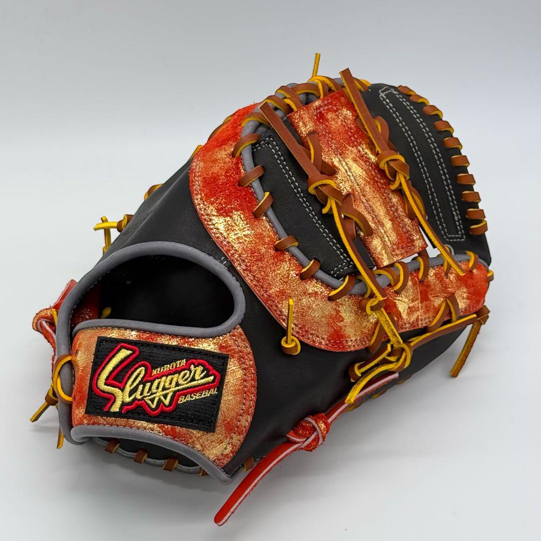 【魔改造】久保田スラッガー ファーストミット KSF733 黒×赤オレ金箔革