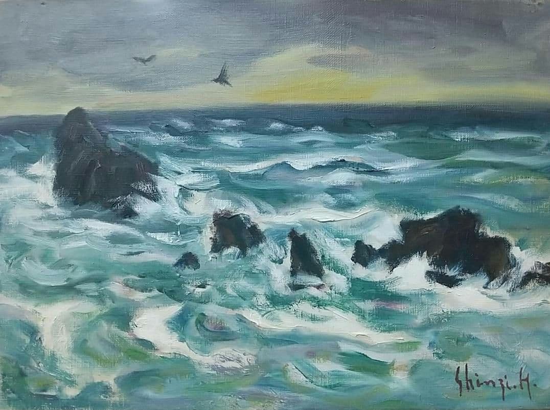 F4「親不知海岸」油絵 絵画 風景画 油彩画 アート