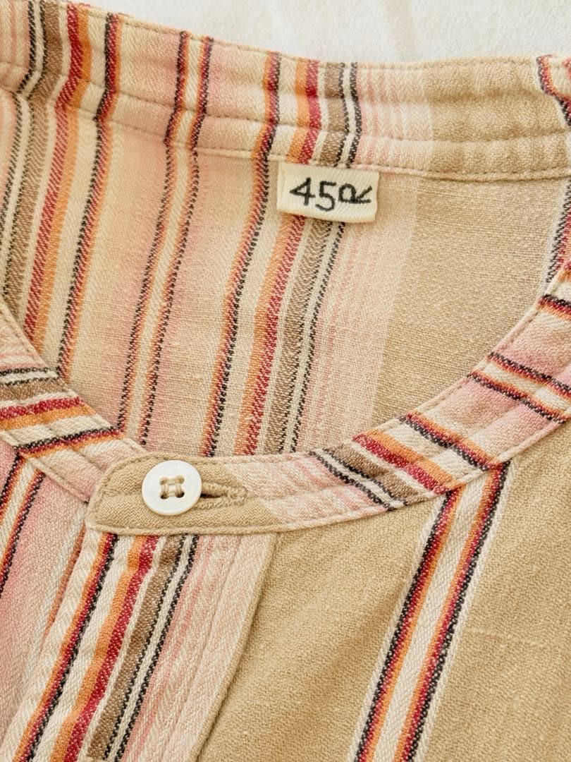 45R インドミニヘリンボンストライプのビッグシャツドレス フリーサイズ