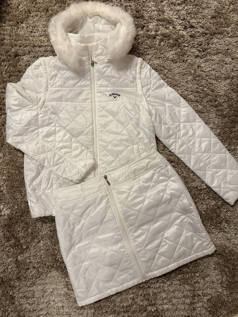 【上下セット】Callaway ホワイト キルティング 中綿 アウター/スカート