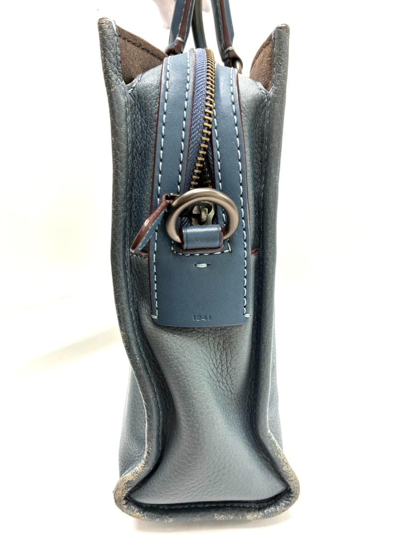 H7-196 コーチ レザー ビジネスバッグ ブルー 11104 (使用感あり)