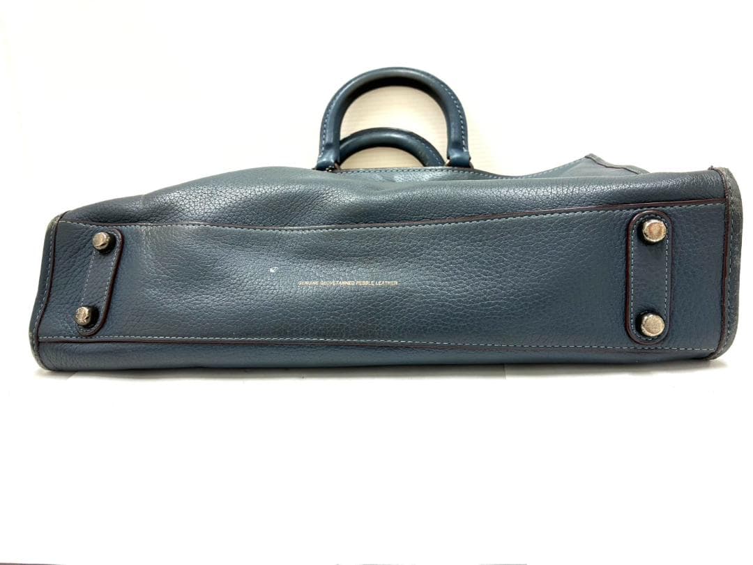 H7-196 コーチ レザー ビジネスバッグ ブルー 11104 (使用感あり)