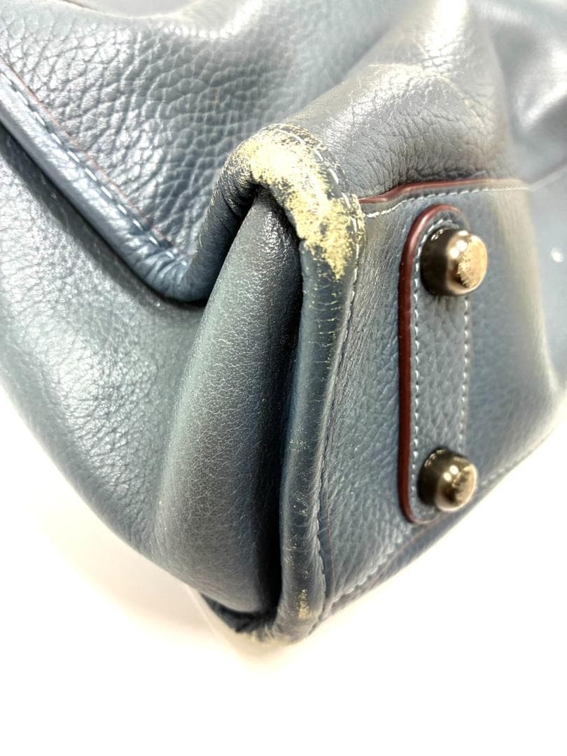 H7-196 コーチ レザー ビジネスバッグ ブルー 11104 (使用感あり)