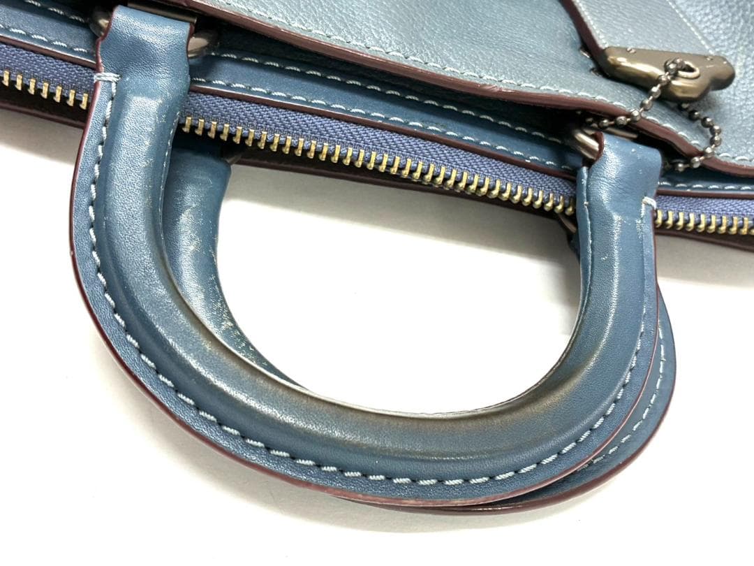 H7-196 コーチ レザー ビジネスバッグ ブルー 11104 (使用感あり)