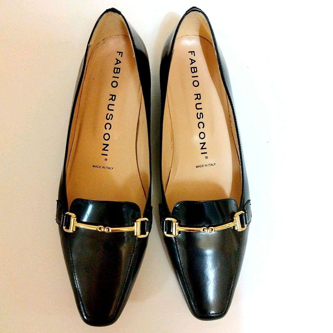 極美品 ファビオルスコーニ 本革 24.5 ビットローファー ローヒール 黒