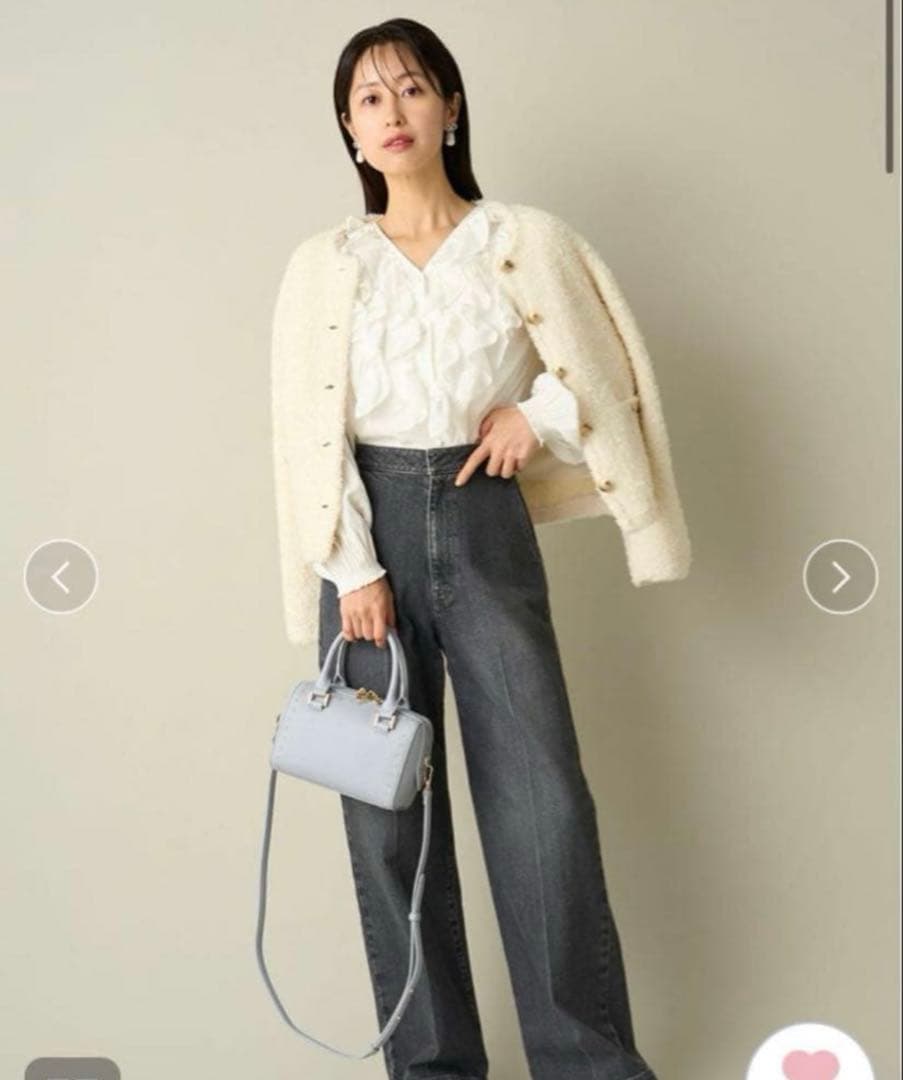 美品セルフォード2点/ツィードニットジャケット/割線フリルチュニックブラウス