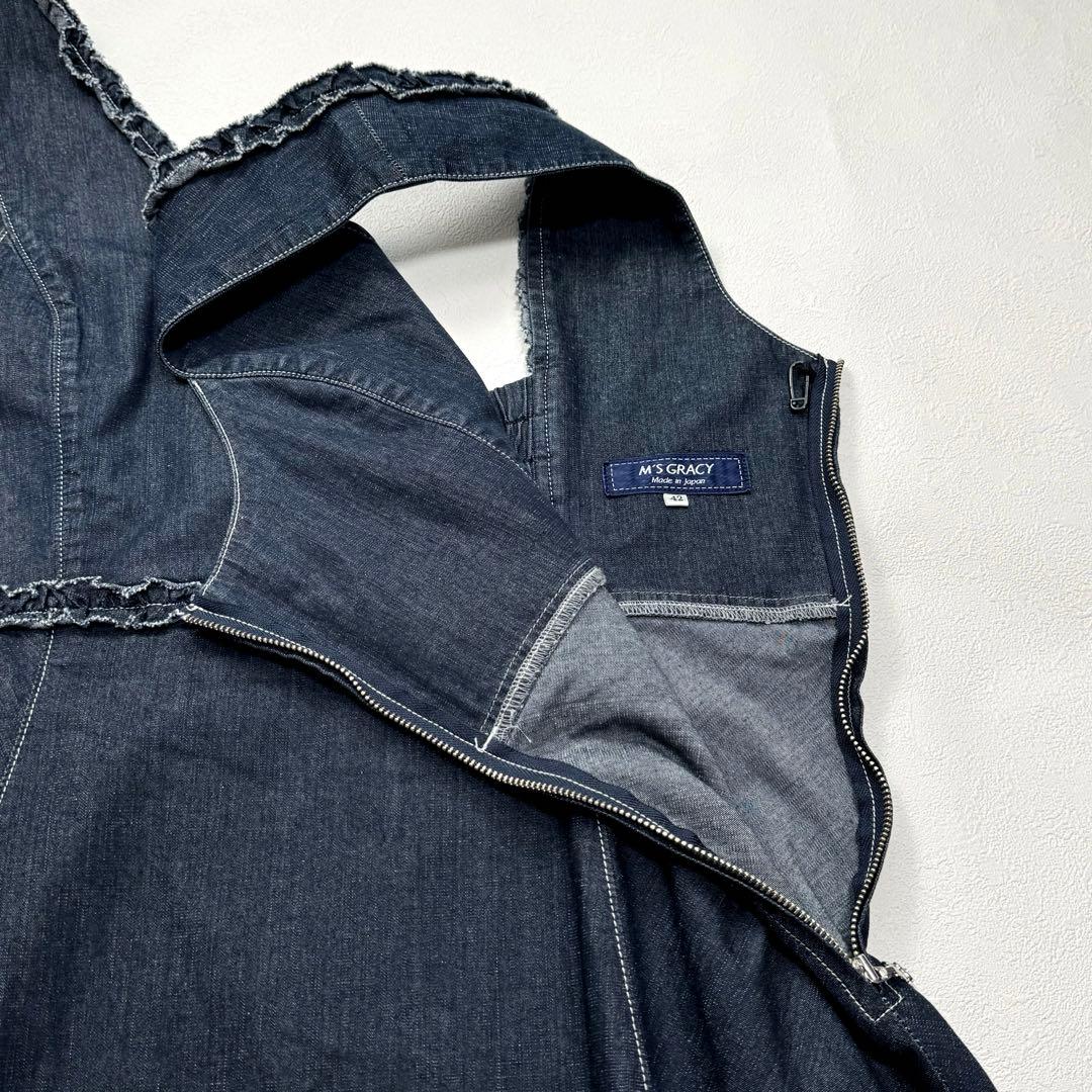 大きいサイズ エムズグレイシー デニム ワンピース ジャンパー スカート 42