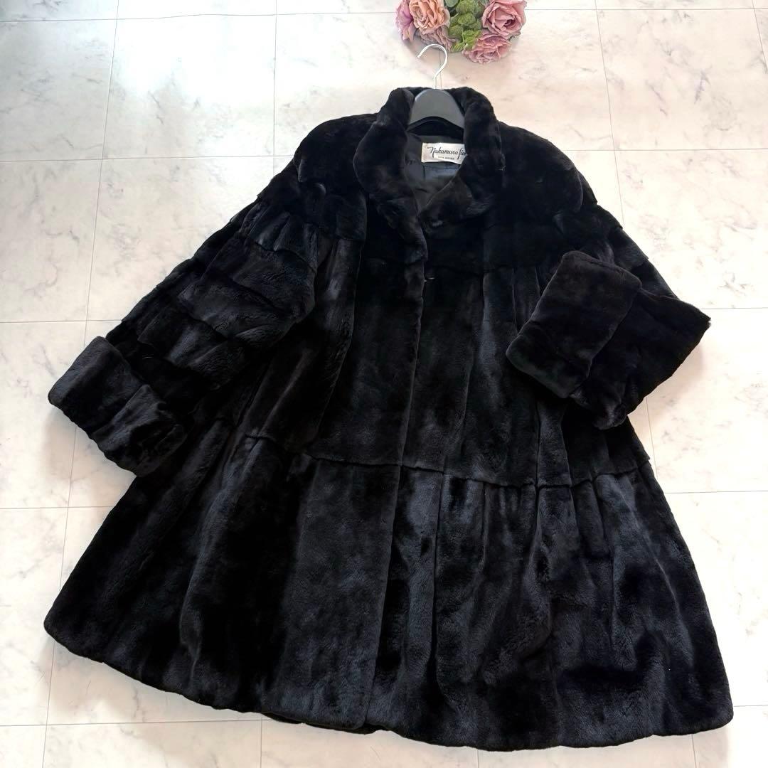 裾周り230 シェアードミンク フレア ファーコート ロールアップ 毛皮 XL