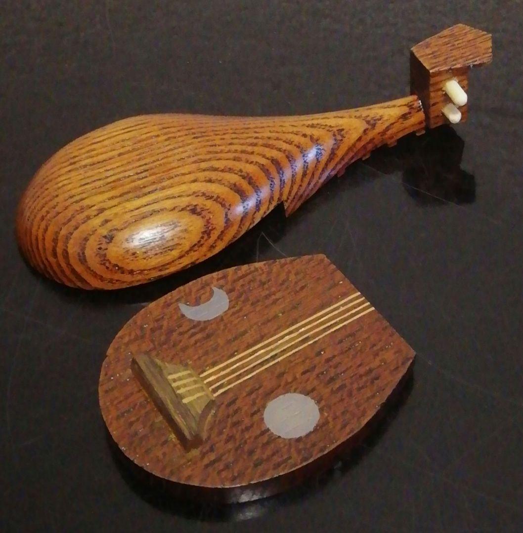 秀峰作　輪島塗　琵琶　香合　共箱　茶道具