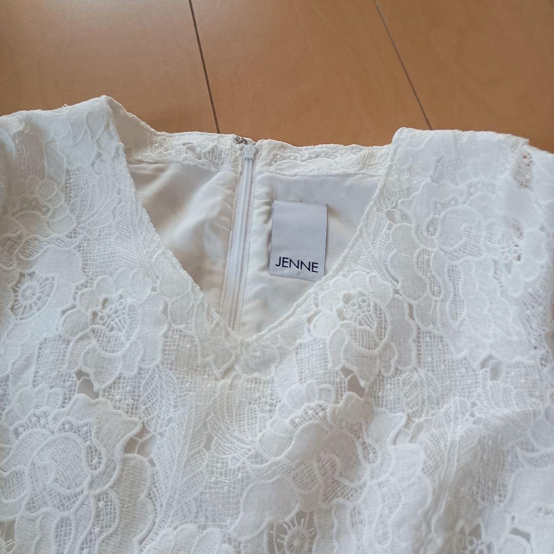 美品◆ジェンヌ　総レース8分フレア袖ワンピース　S　　ホワイト