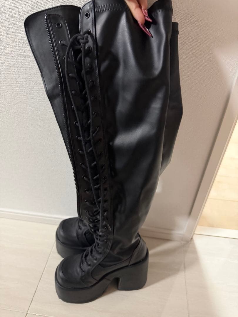 Demonia 厚底ニーハイブーツ ブラック