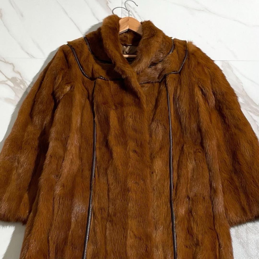 極美品 デミバフミンク ロング リアルファー コート 毛皮 毛並み◎ ブラウン系