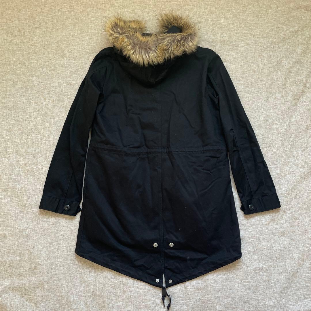 FRED PERRY ブラック ロゴ チェック ファー モッズコート Sサイズ