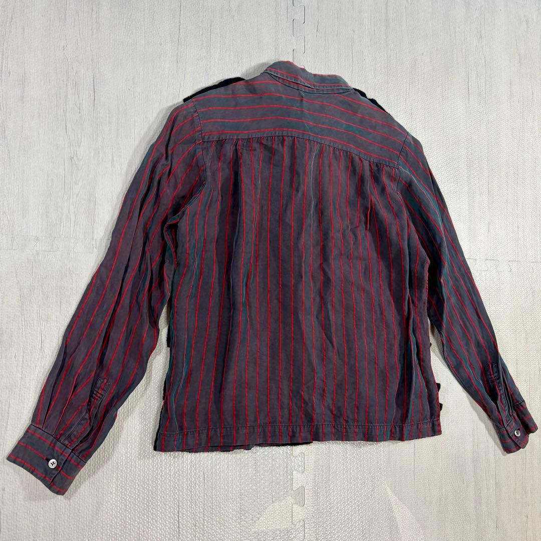 COMME des GARCONS 微蛍光ストライプ 長袖ブラウス フリル