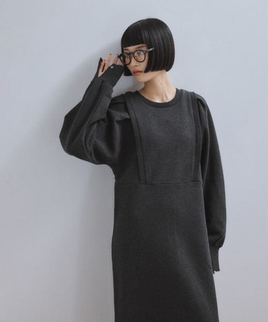 ADAM ET ROPÉ バルーンスリーブスウェットワンピース　チャコール F