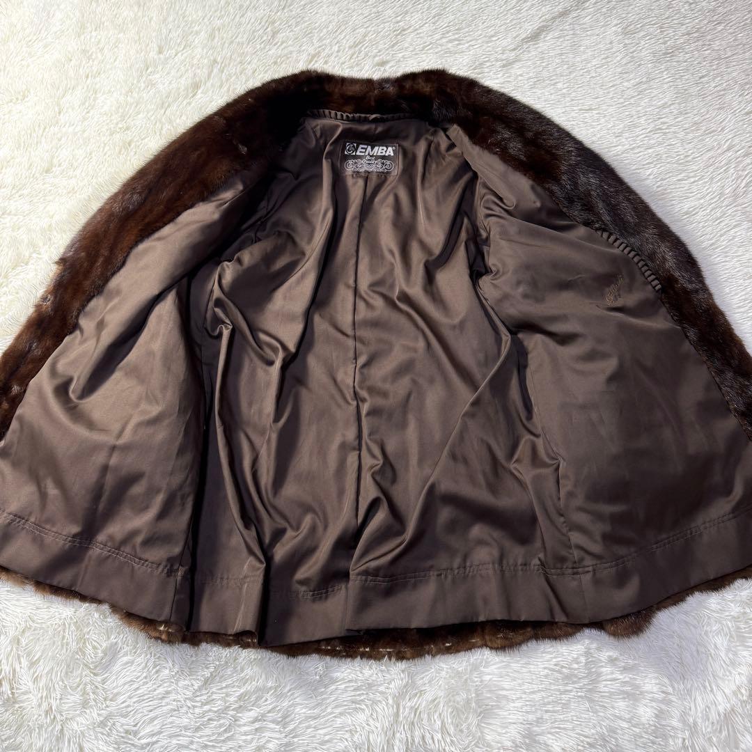 EMBA エンバ ミンク 本毛皮 ファーコート ダークブラウン L相当 艶