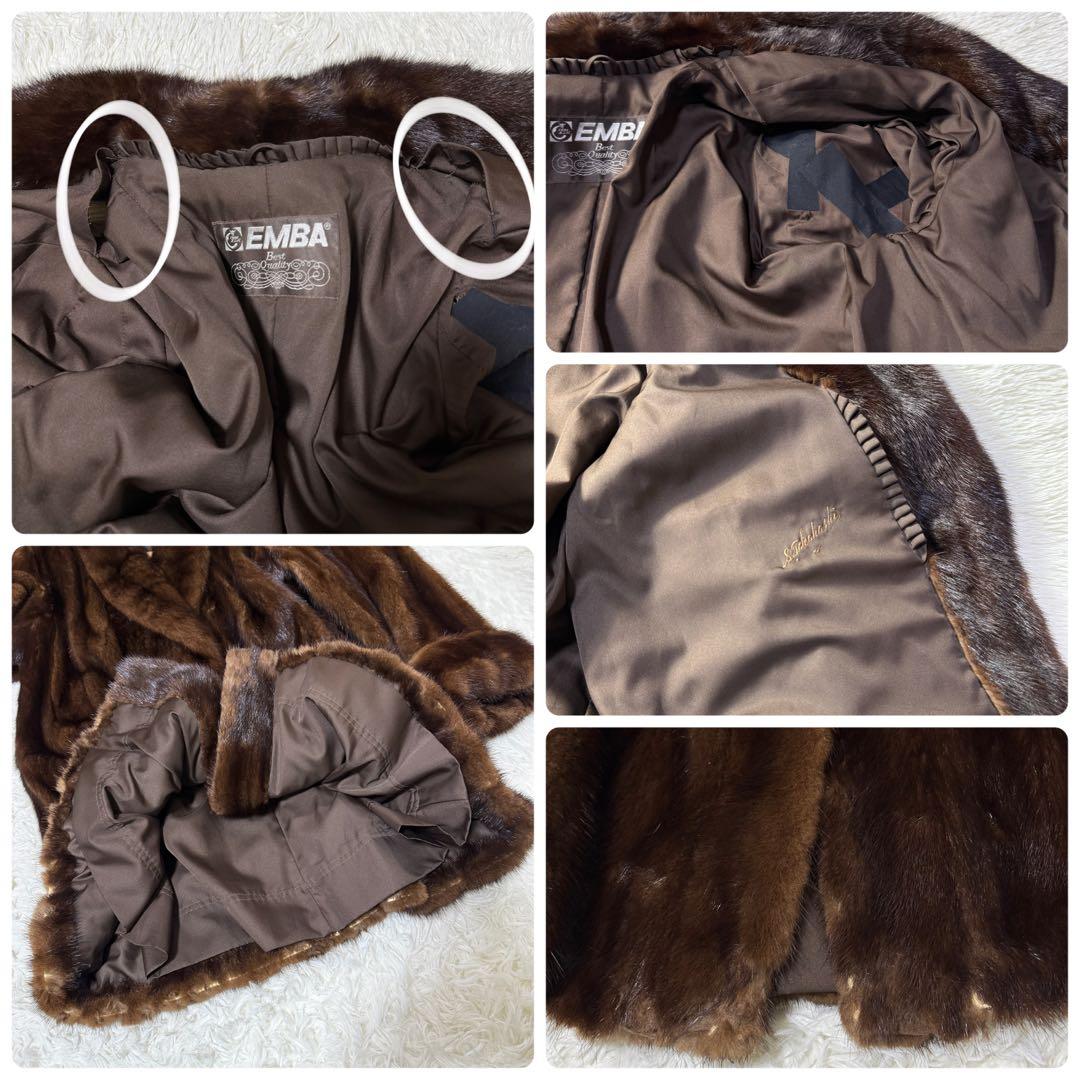 EMBA エンバ ミンク 本毛皮 ファーコート ダークブラウン L相当 艶