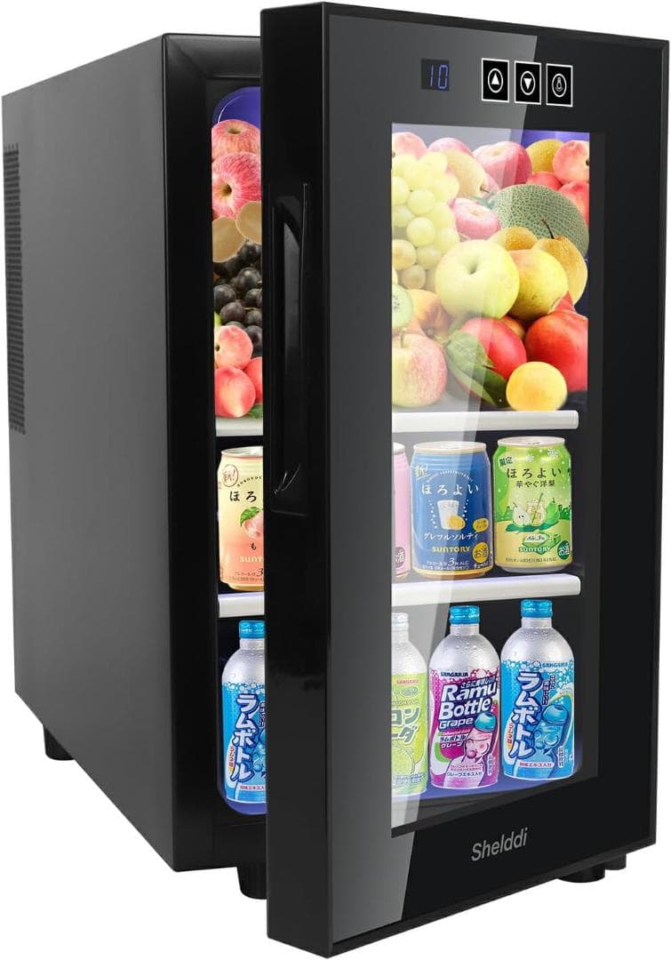 ガラスドア小型冷蔵庫 黒 23L