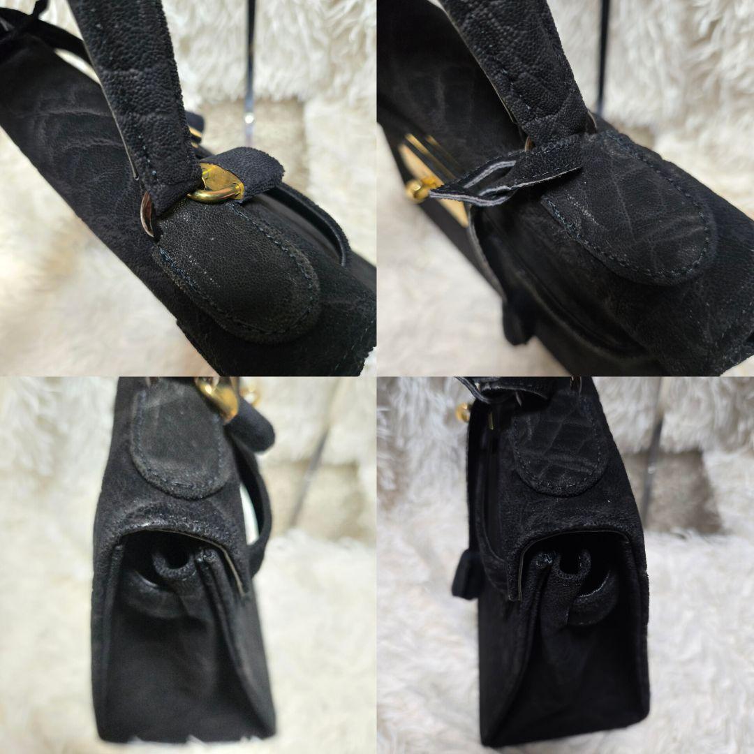 希少 エレファント レザー ブラック グレー 象 ハンドバッグ カデナ　ゴールド