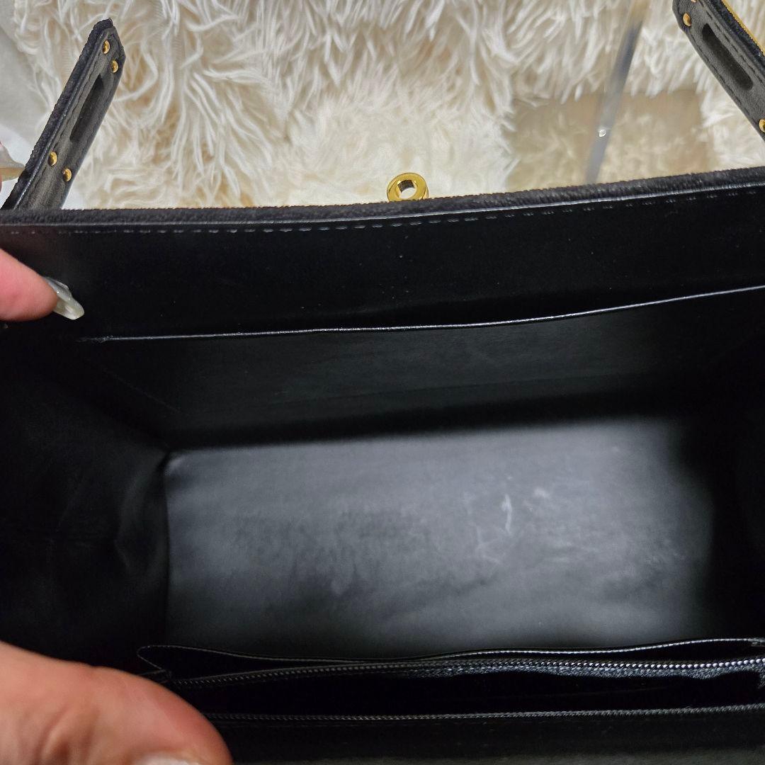 希少 エレファント レザー ブラック グレー 象 ハンドバッグ カデナ　ゴールド