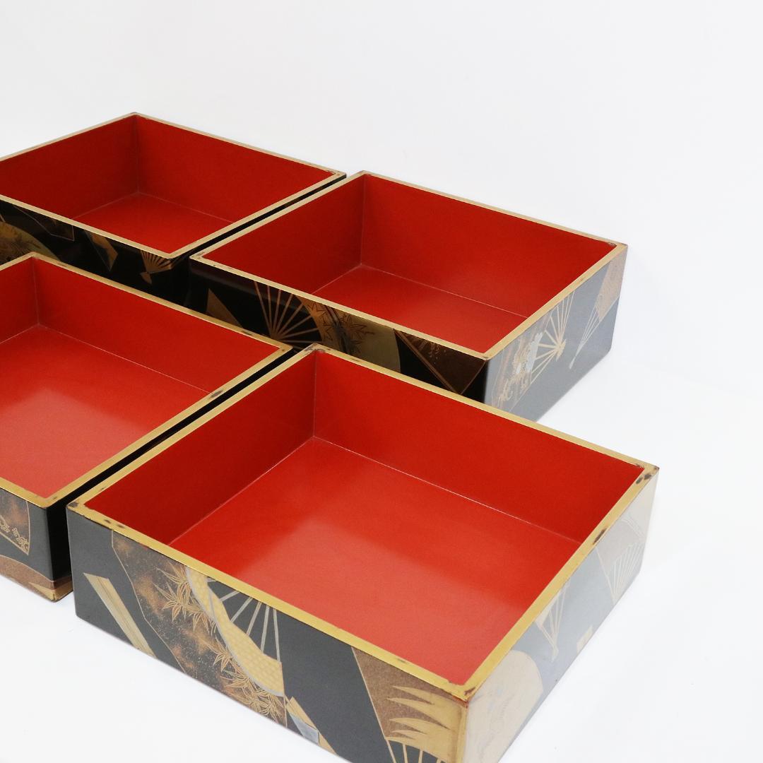蒔絵 金蒔絵 重箱 4段 扇 漆 共箱