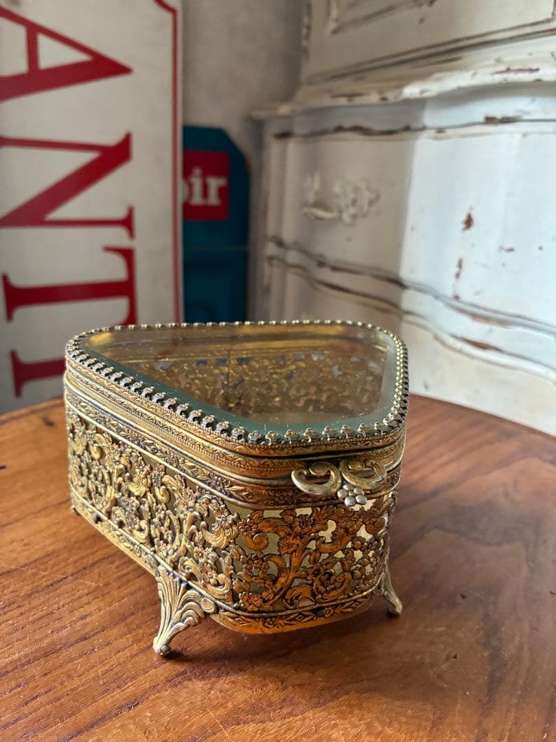 k*♡様 フランス　アンティーク　オルモル　ガラス　ジュエリー　ボックス　真鍮