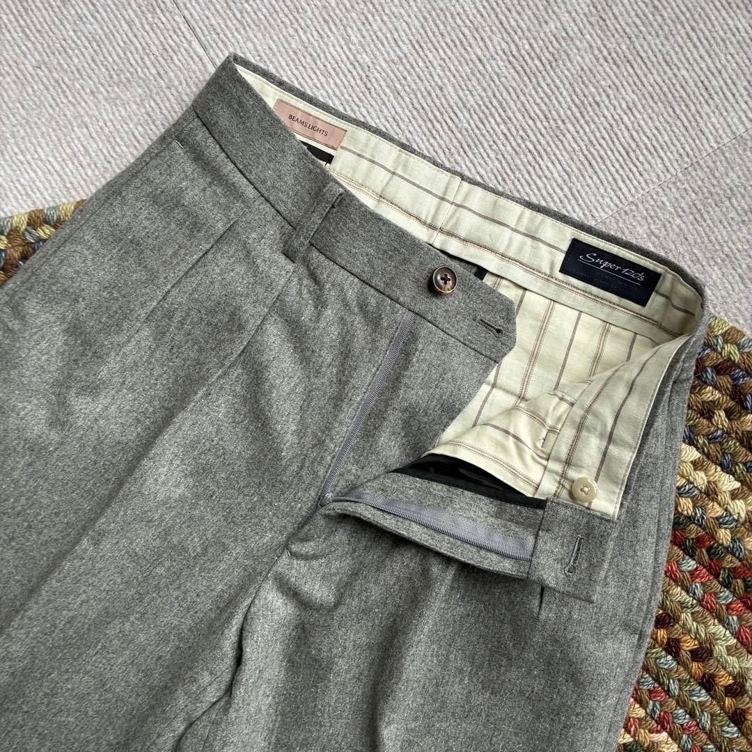 ★定価2.5万円ビームススーパー120sウールフランネルインプリーツワイドパンツ