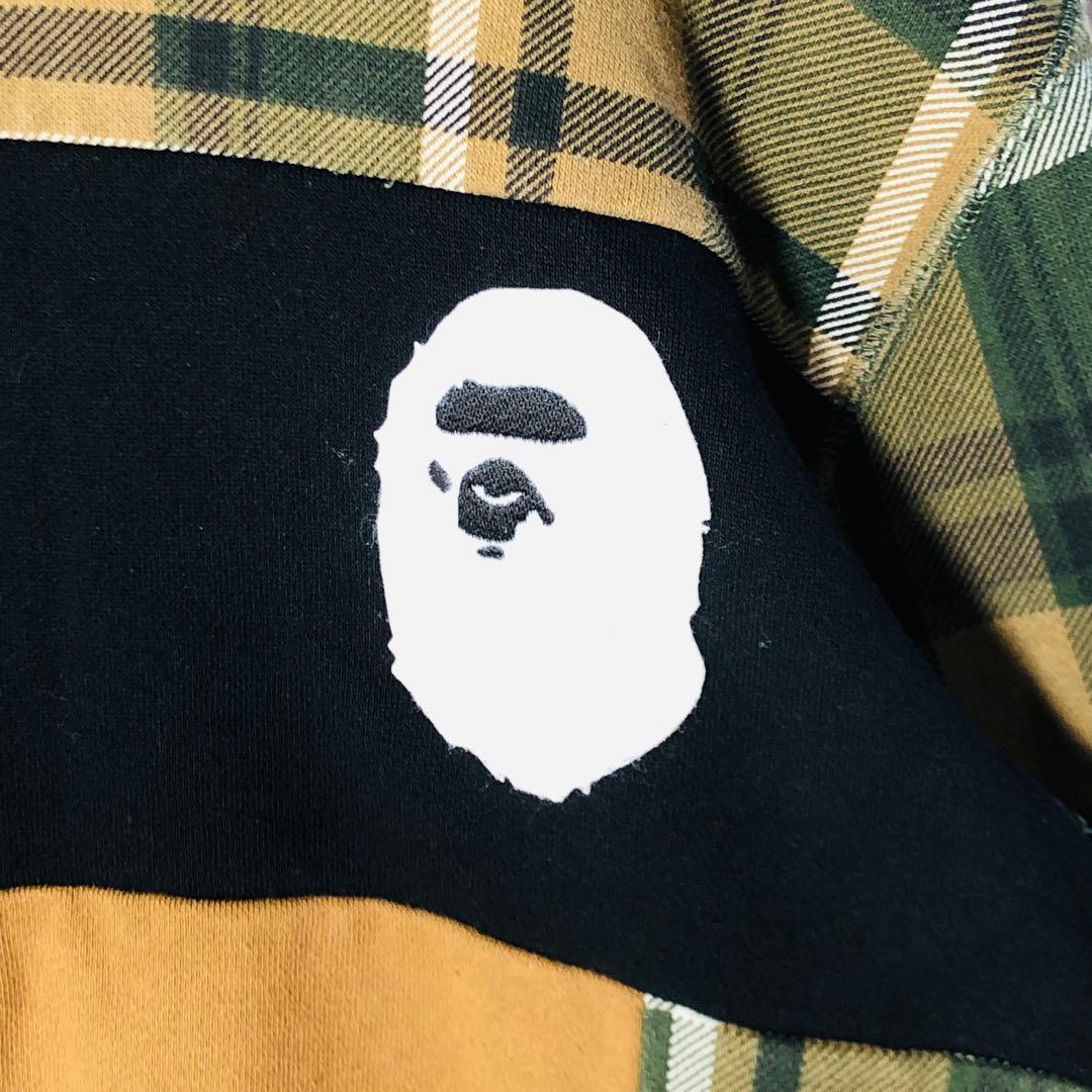 【希少デザイン】アベイシングエイプ チェック柄スウェット パッチワーク Lサイズ