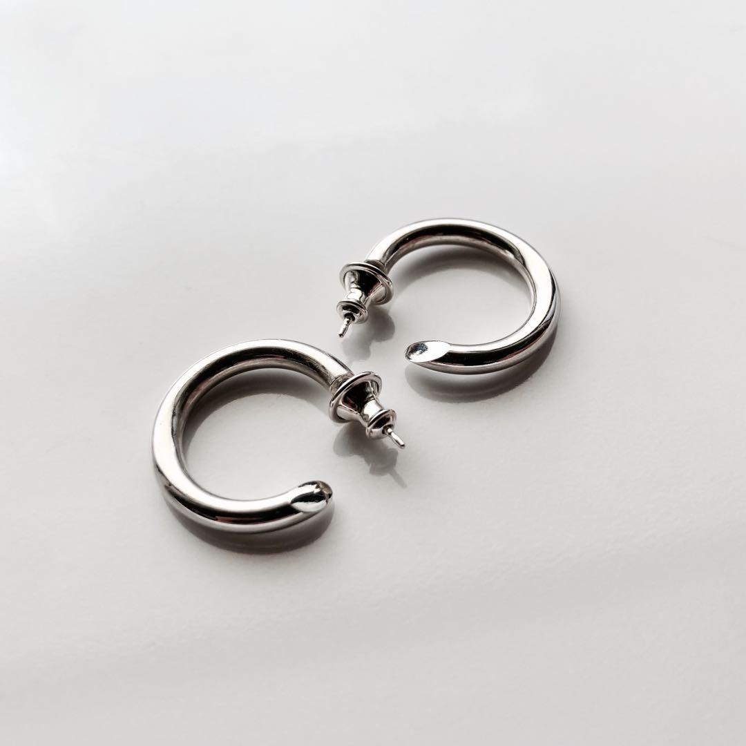 左2 新品 【 3mm×21mm 】両耳用 シルバー925 フープピアス