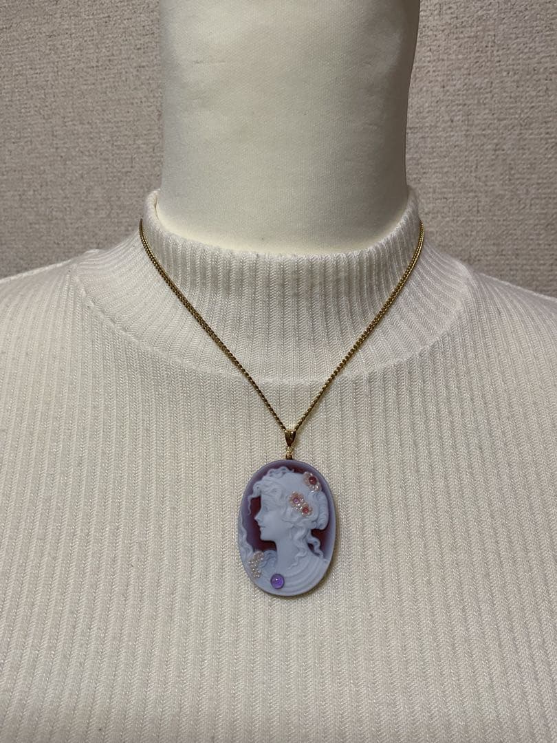 K18金天然石レッド瑪瑙カメオペンダント　トルマリン& アメジスト付き