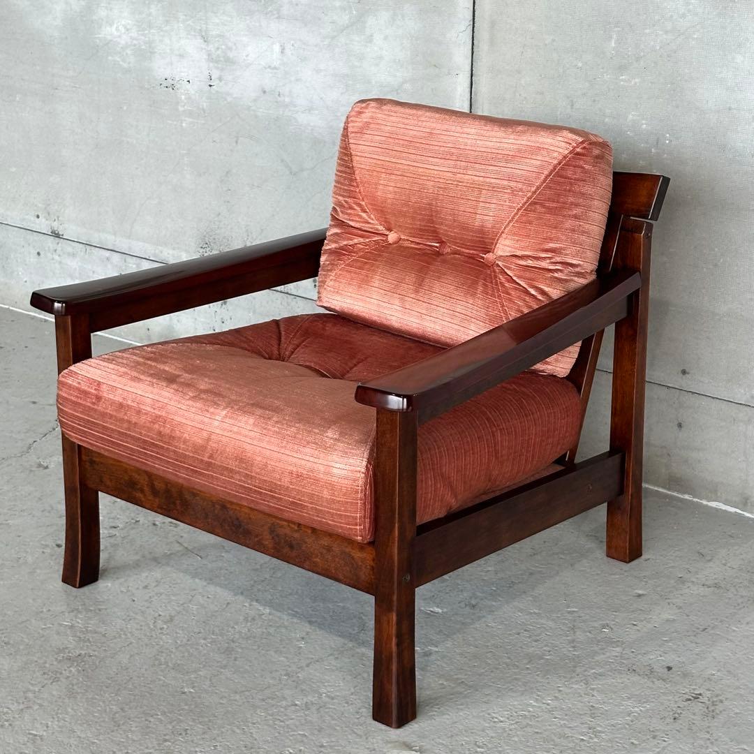 ★80s★ 昭和レトロ 森繁 MORISHIGE 1Pソファ｜無垢木枠 和モダン