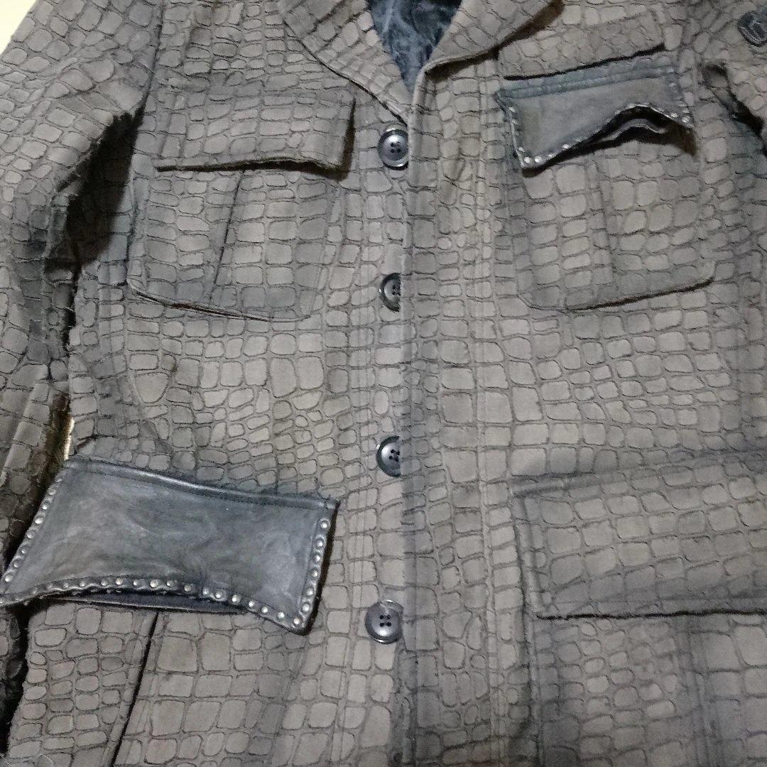 Roen クロコ型押し ミリタリージャケット 部分パイソン ディアスキン 46
