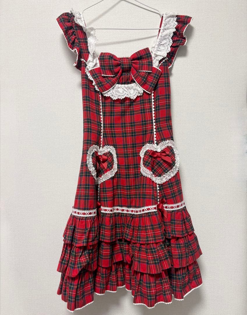 AngelicPretty Cute Heartジャンパースカートタータン アカ