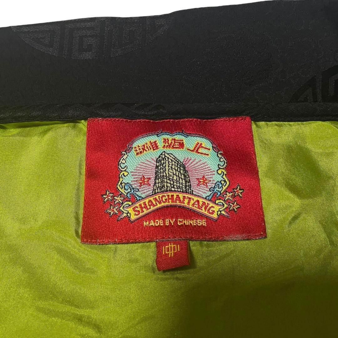 シャンハイタン 上海灘 チャイナ シャツ シルクシャツ M 黒 カンフー 太極拳