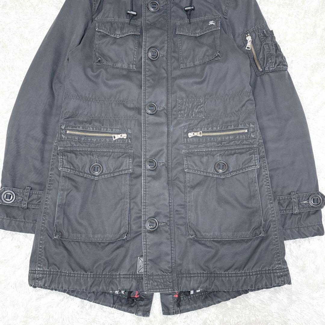 BURBERRY BLACK LABEL ラクーンファー　モッズコート ブラック