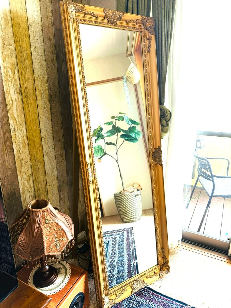 アンティーク調　全身鏡　立て掛けミラー