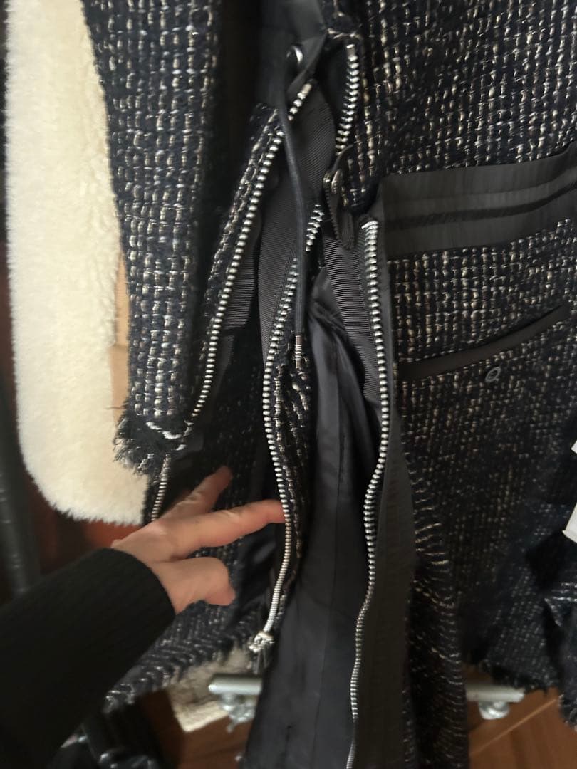 sacaiツィードアシンメトレーワンピースドレス