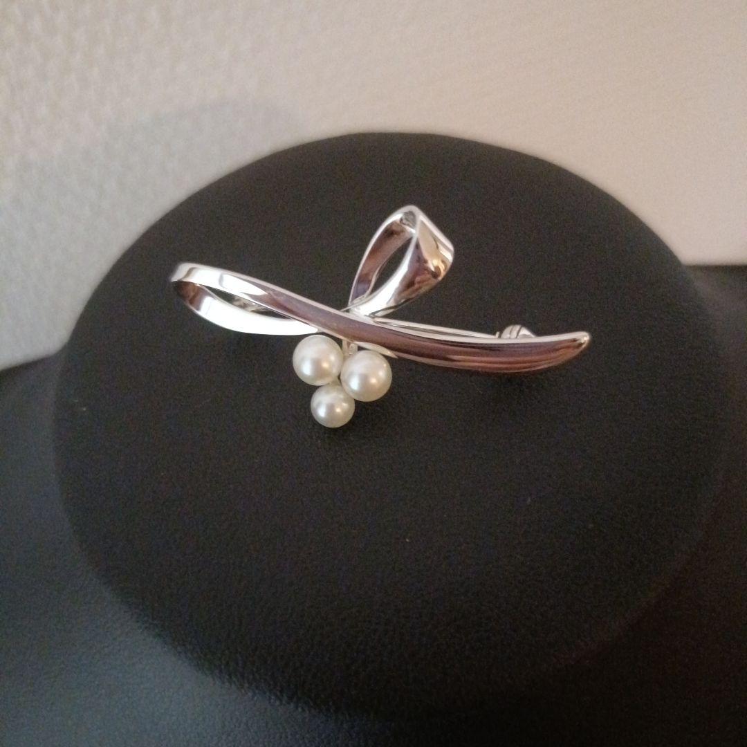 MIKIMOTO アコヤ真珠　ブローチ　リボン　3粒