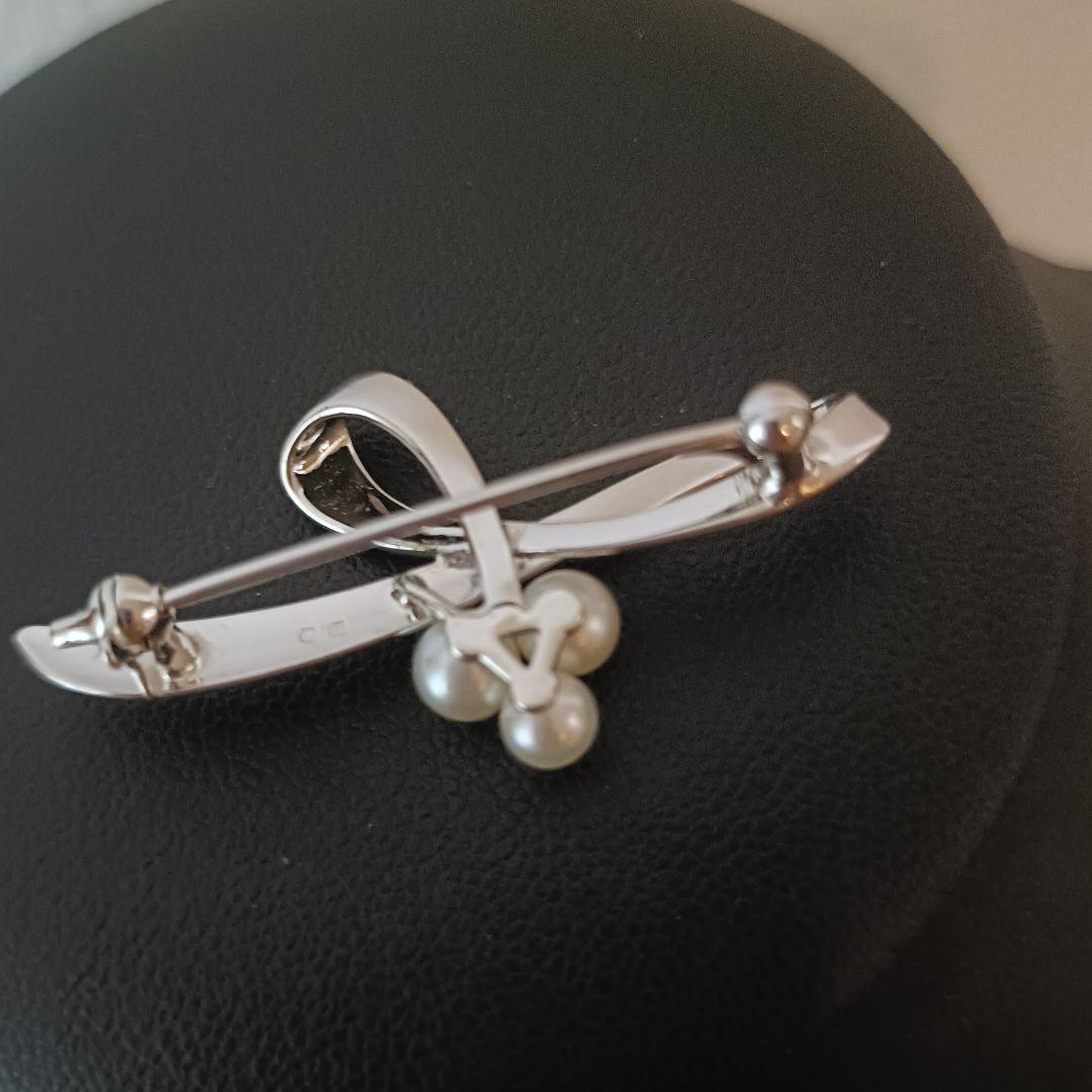 MIKIMOTO アコヤ真珠　ブローチ　リボン　3粒