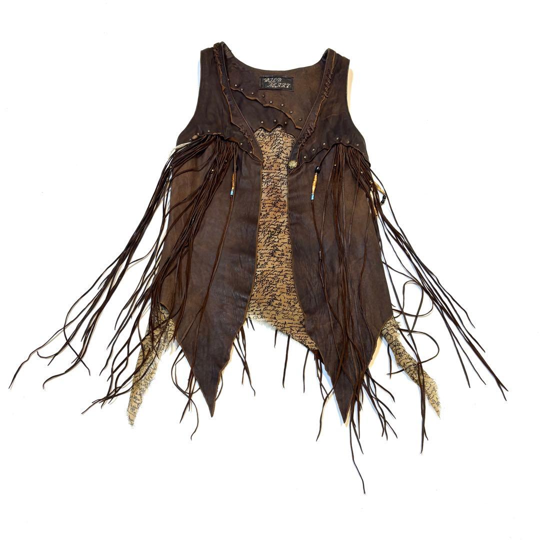 初期超貴重 激レアWILD HEART 天然石付きフェザーフリンジレザーベスト