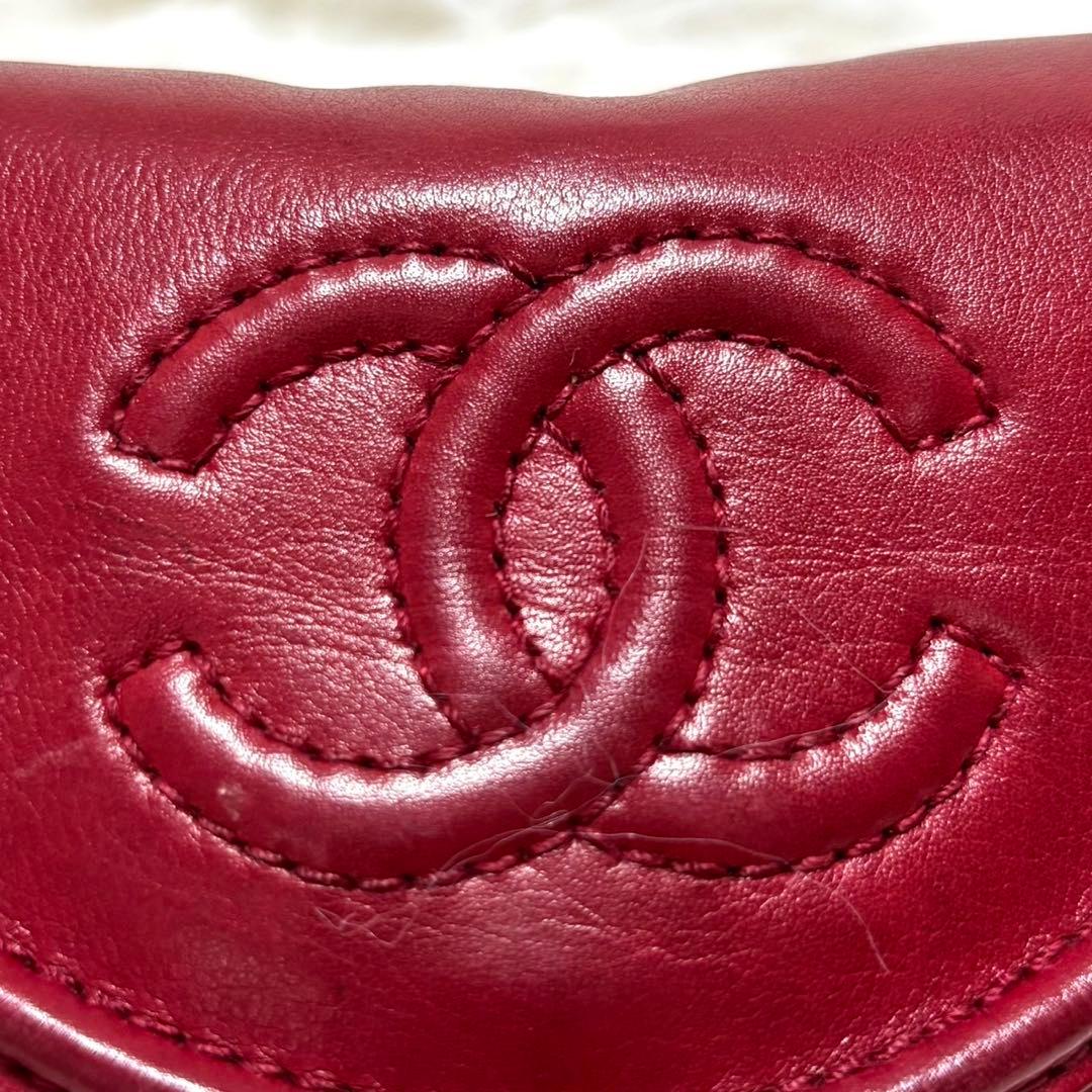 【美品・鑑定済み】CHANEL ウエストポーチ　ココマーク　チェーン　レッド