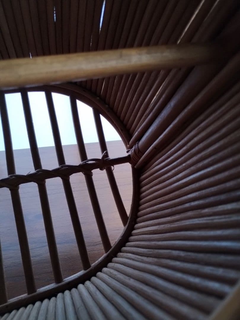 ヴィンテージ　籐小物　ラタン　バンブー　ハンドル付きバスケット　マガジンラック