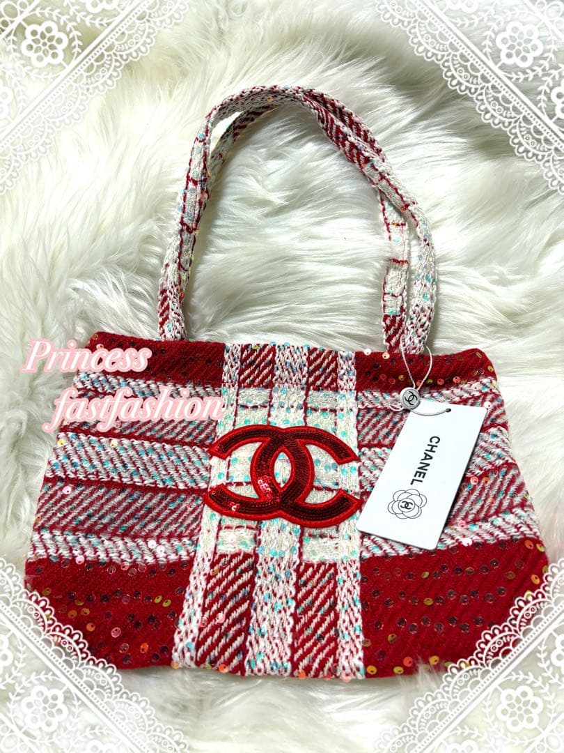 う*た様 シャネル CHANEL バーガンディ スパンコール トートバッグ