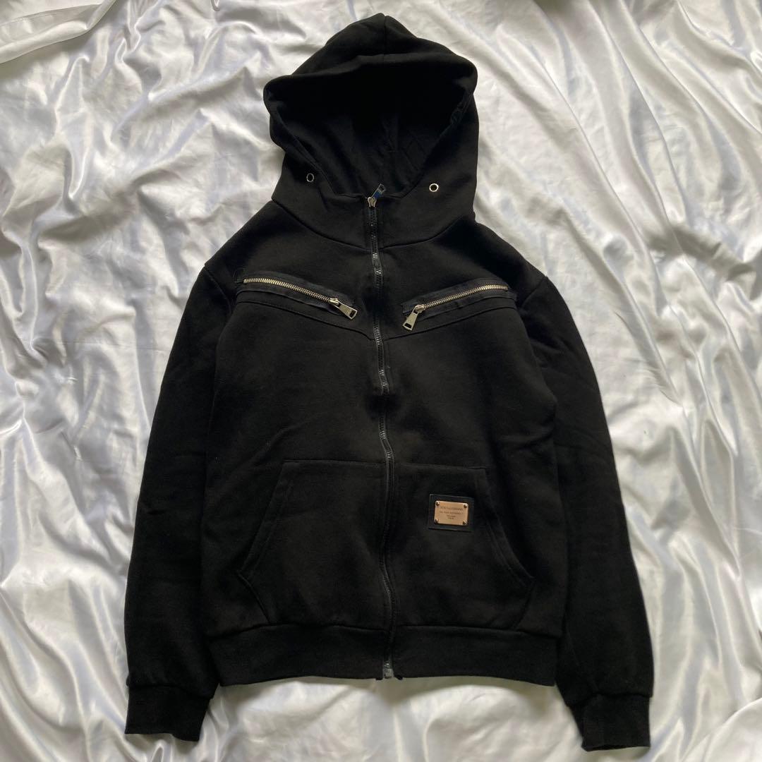 Dolce&Gabbanaロゴ プレート ジップ パーカー ブラック