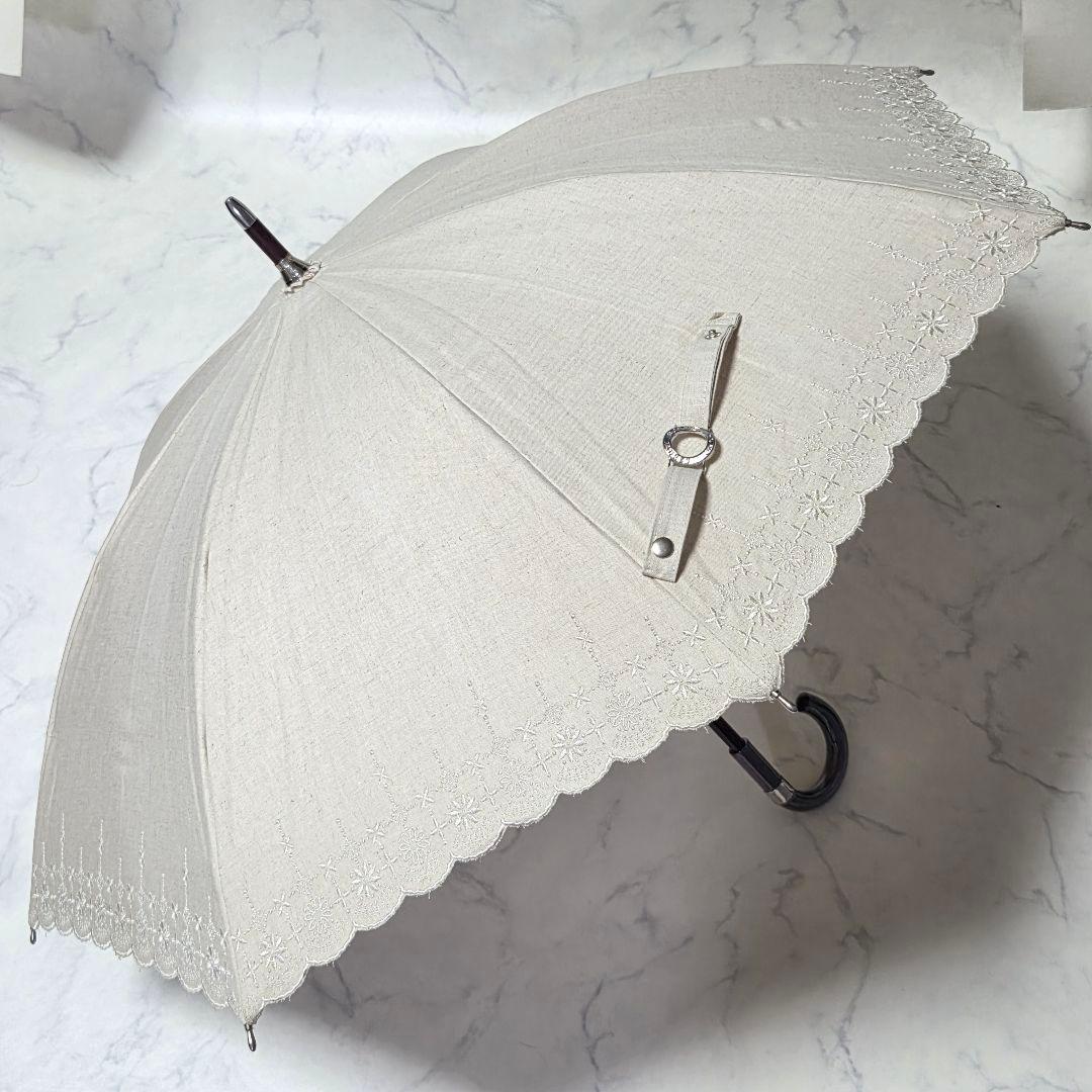 極美品⭐️ポロ ラルフローレン レース 日傘 ポロ刺繍 白 木製ハンドル