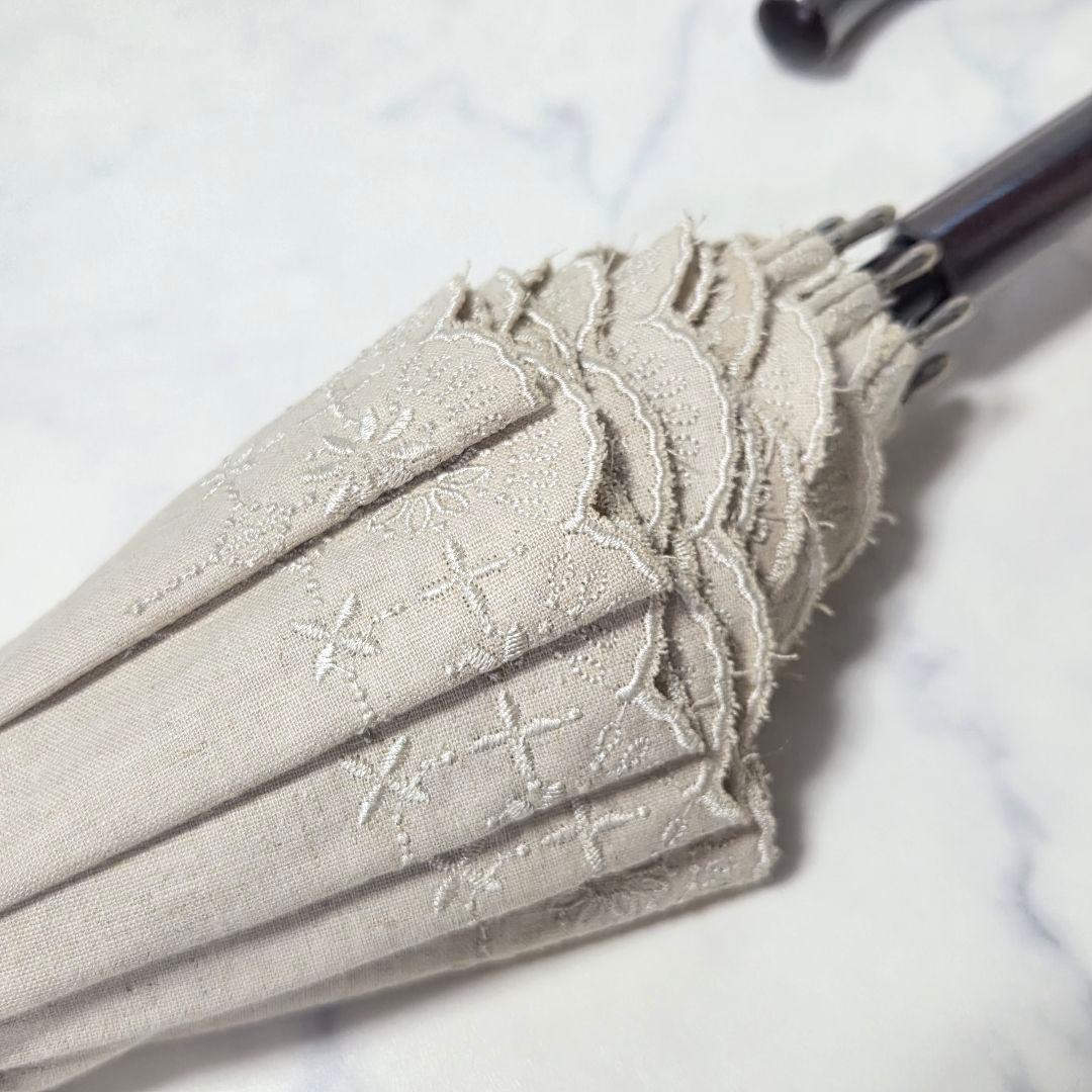 極美品⭐️ポロ ラルフローレン レース 日傘 ポロ刺繍 白 木製ハンドル