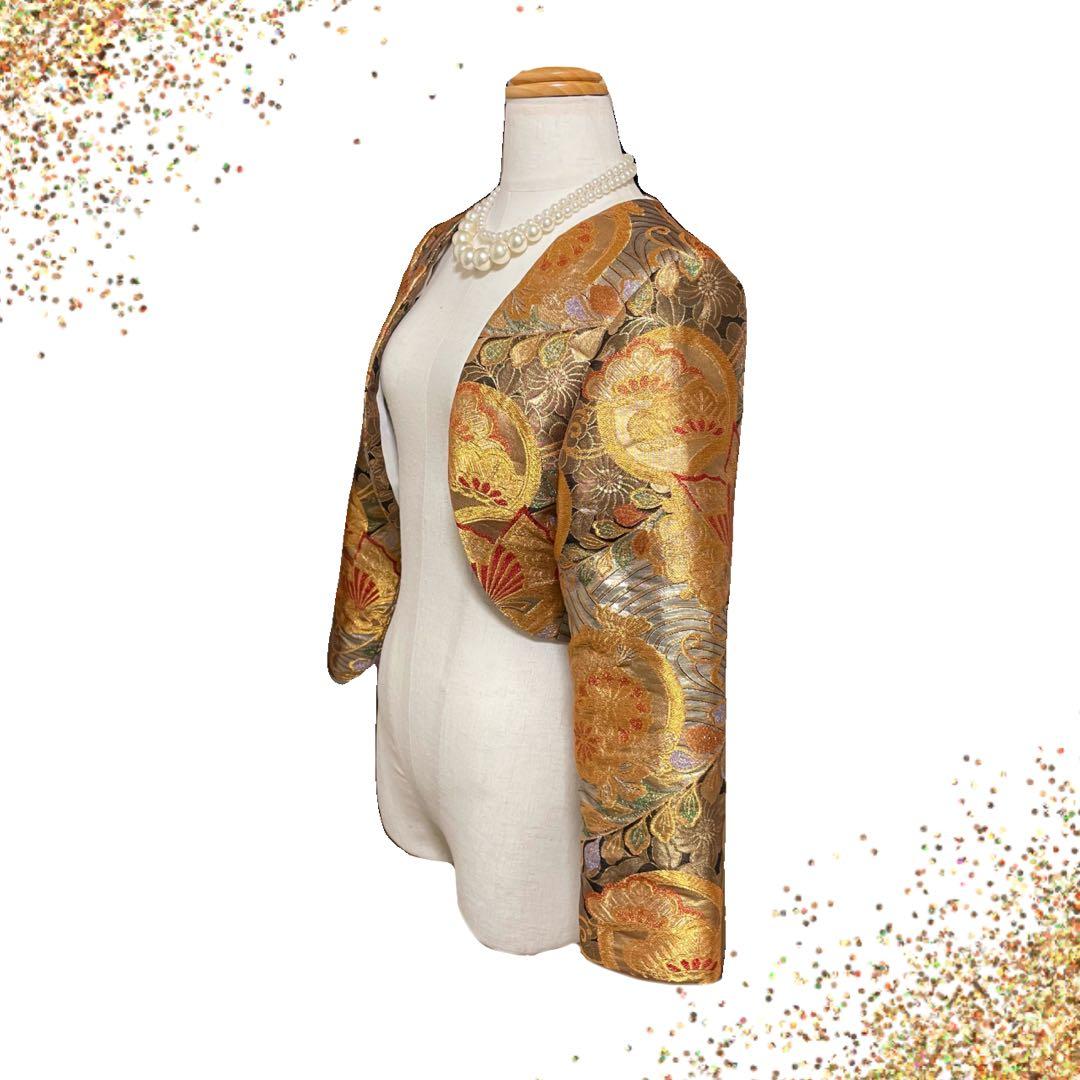 No.2604 着物 帯リメイクボレロ 黒留袖ドレス　ハンドメイド 袋帯 結婚式