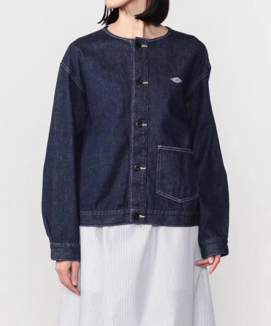 【新品】DANTONデニムノーカラージャケット 36